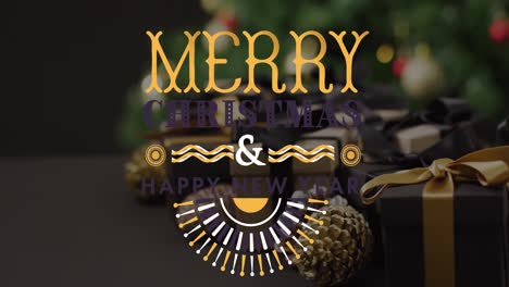 animation of christmas greetings text over christmas present