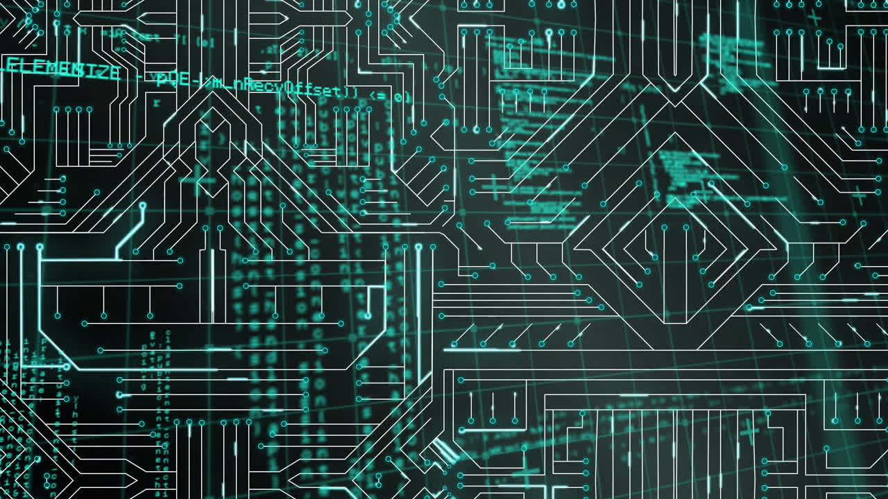 animación de una placa de circuito de computadora sobre el procesamiento de datos sobre un fondo negro