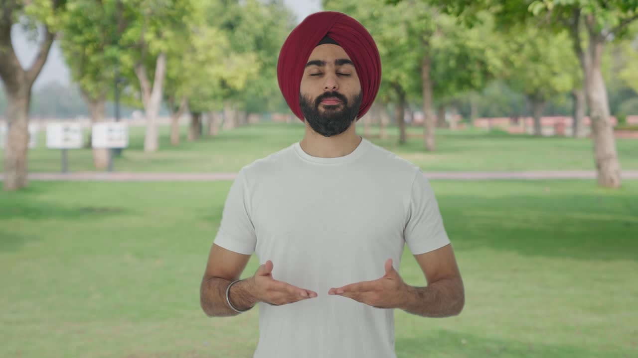 hombre indio sikh haciendo yoga en el parque