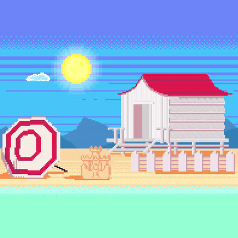 pixel art beach scene