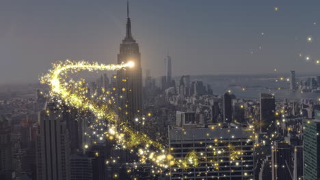 animation of light trail over cityscape