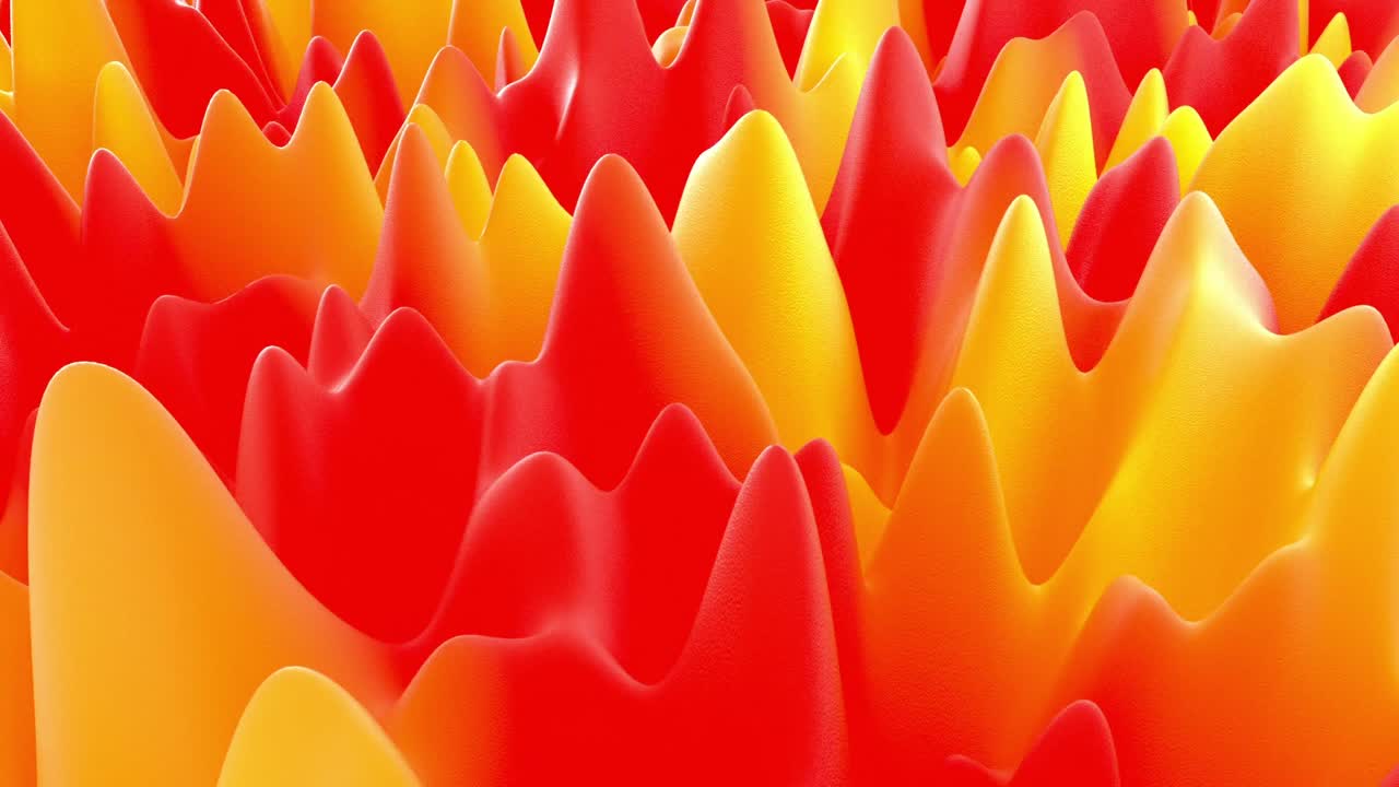 Undulating abstract landscape of smooth orange and yellow peaks, resembling a lava lamp. Warm, hypnotic, and flowing motion background