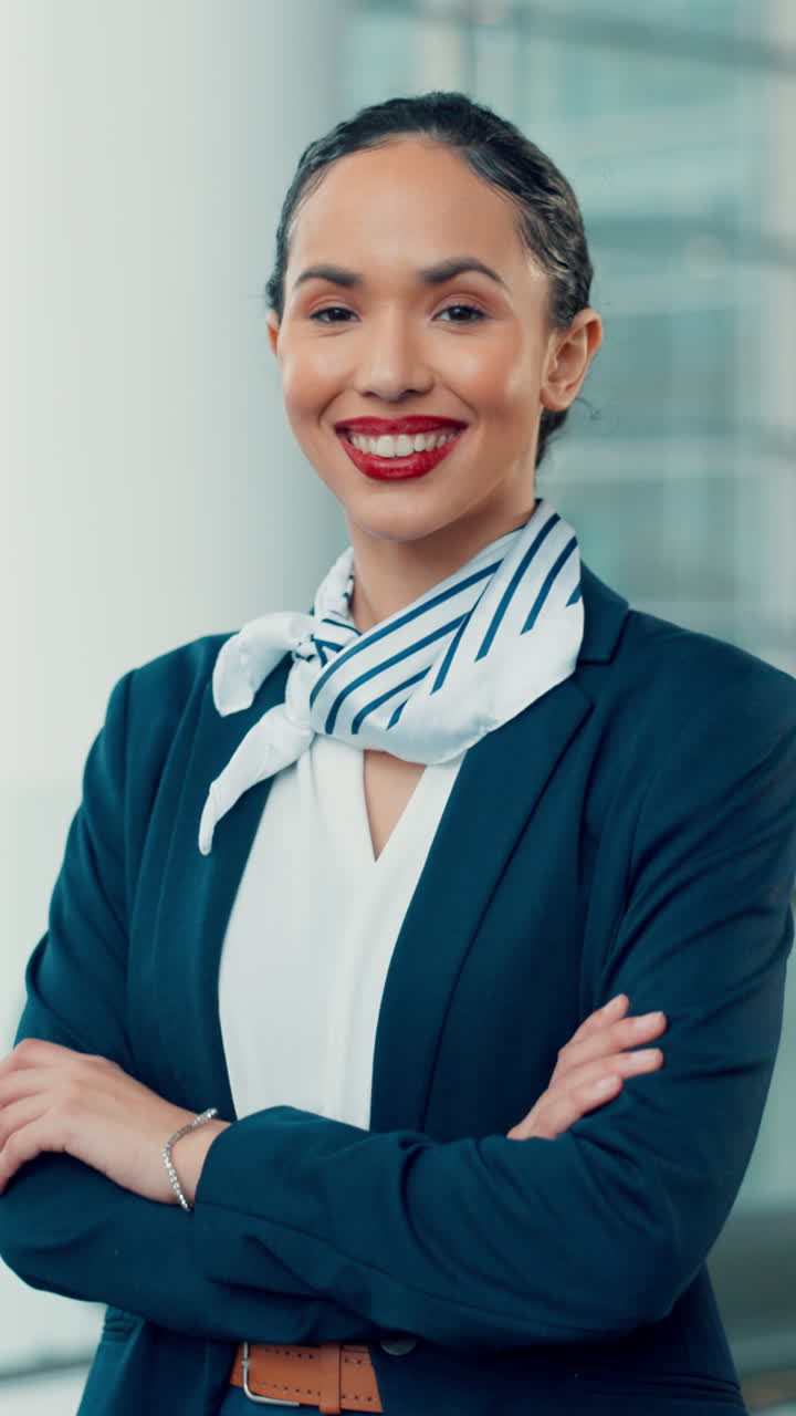 Donna professionista in uniforme che sorride a braccia incrociate