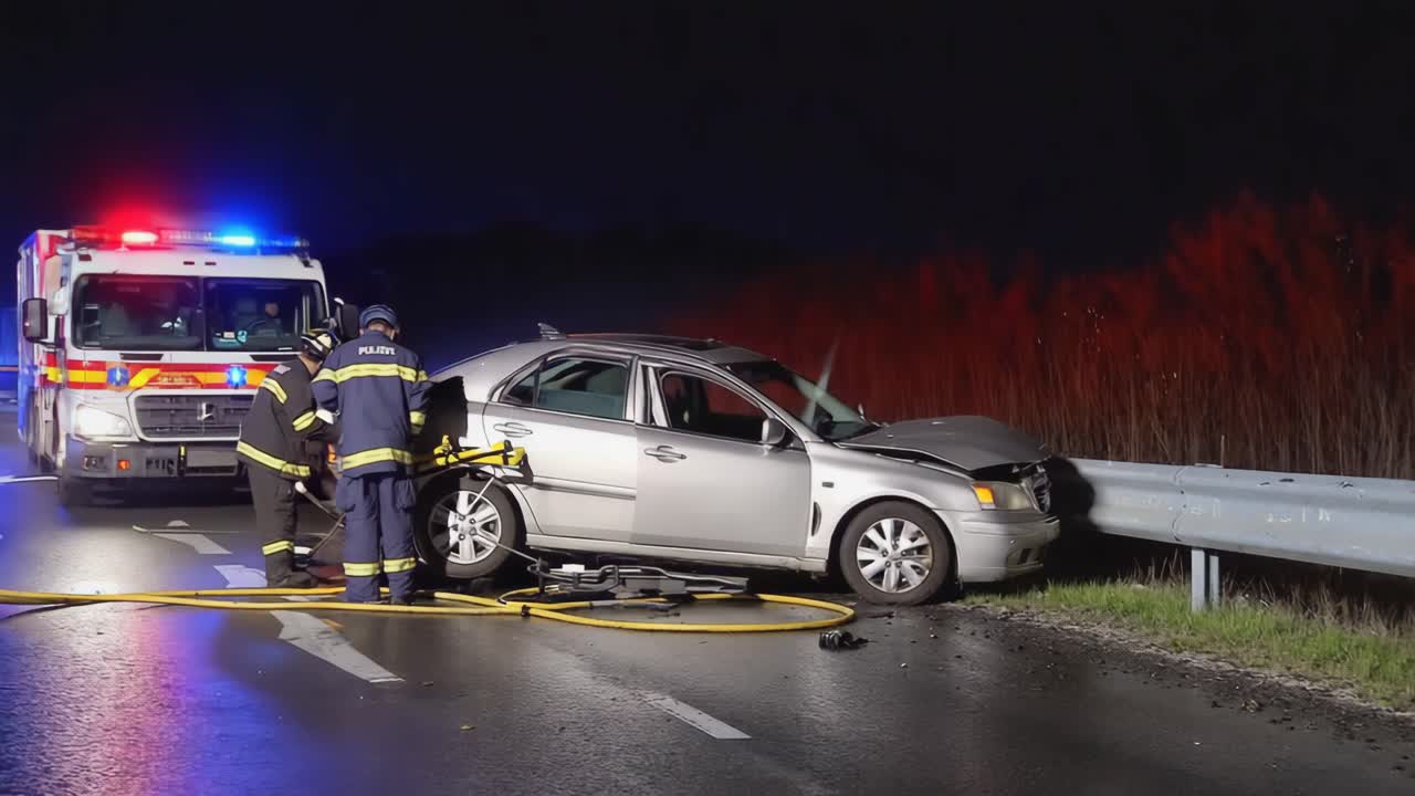 Car Accident Scene at Night