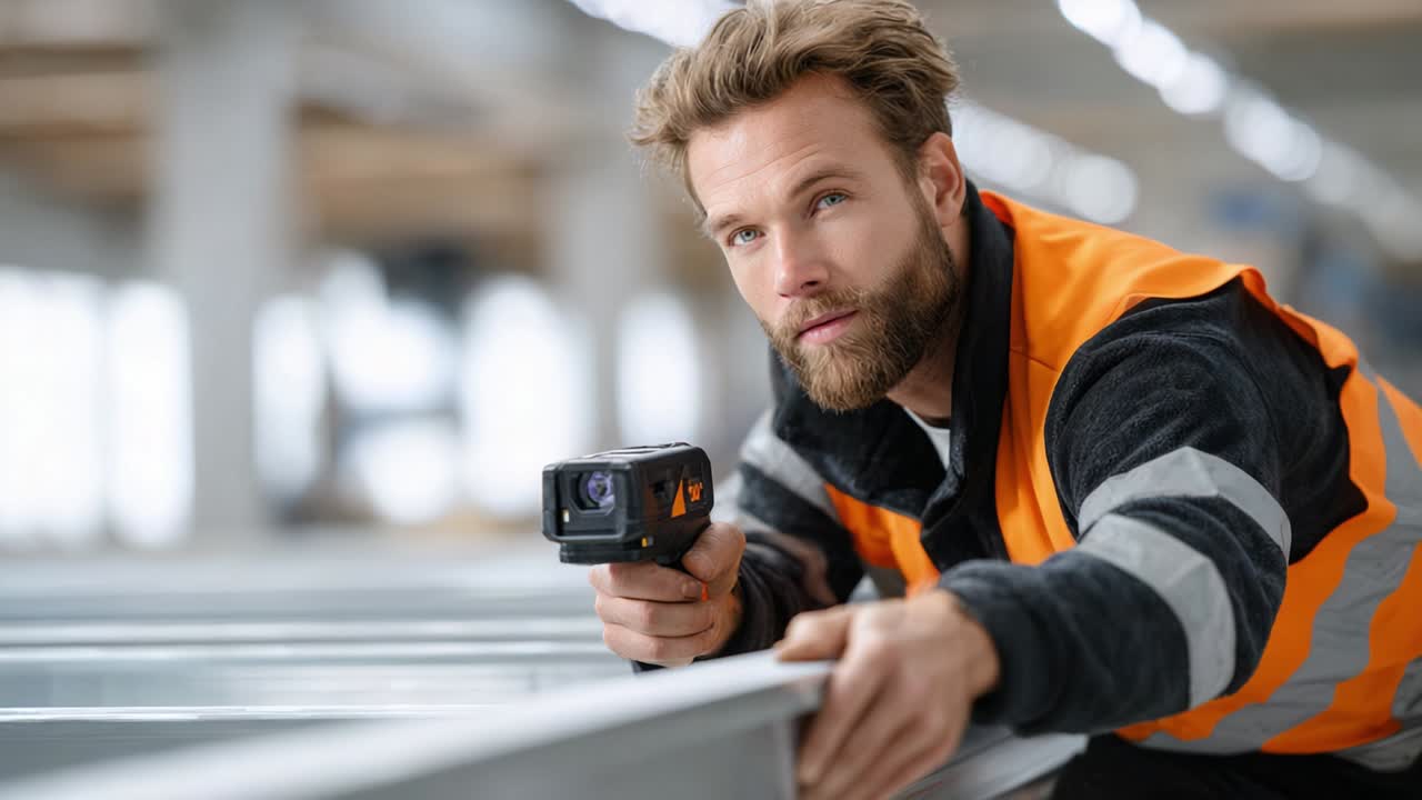 Construction worker with scanner