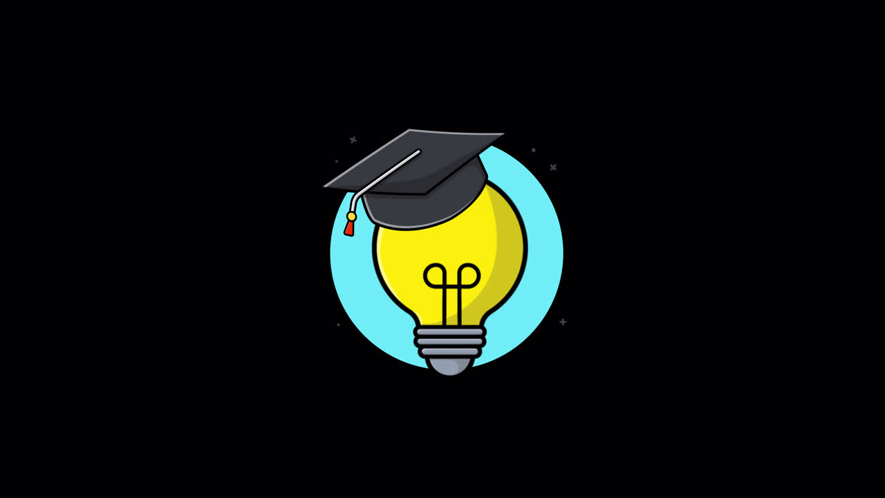 Animated Lightbulb with Graduation Cap Symbolizing Education