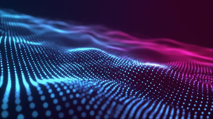 Onda Digitale Astratta di Particelle Luminose Blu e Rosa