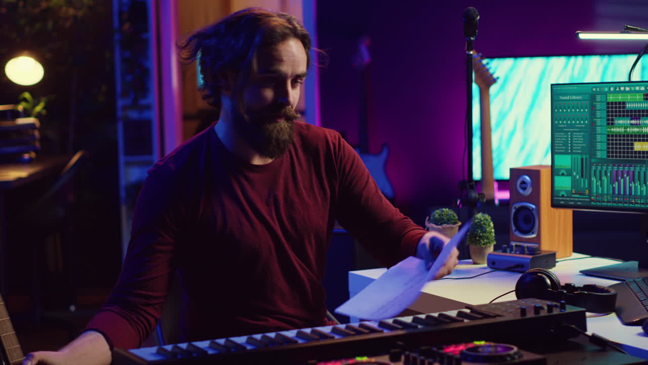 profesor de guitarra grabando una lección de música en línea en su teléfono inteligente