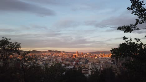 picturesque cityscape of barcelona city spain skyline houses under golden sunset