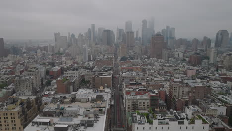 aerial view of lower manhattan on an overcast morning. shot in new york city