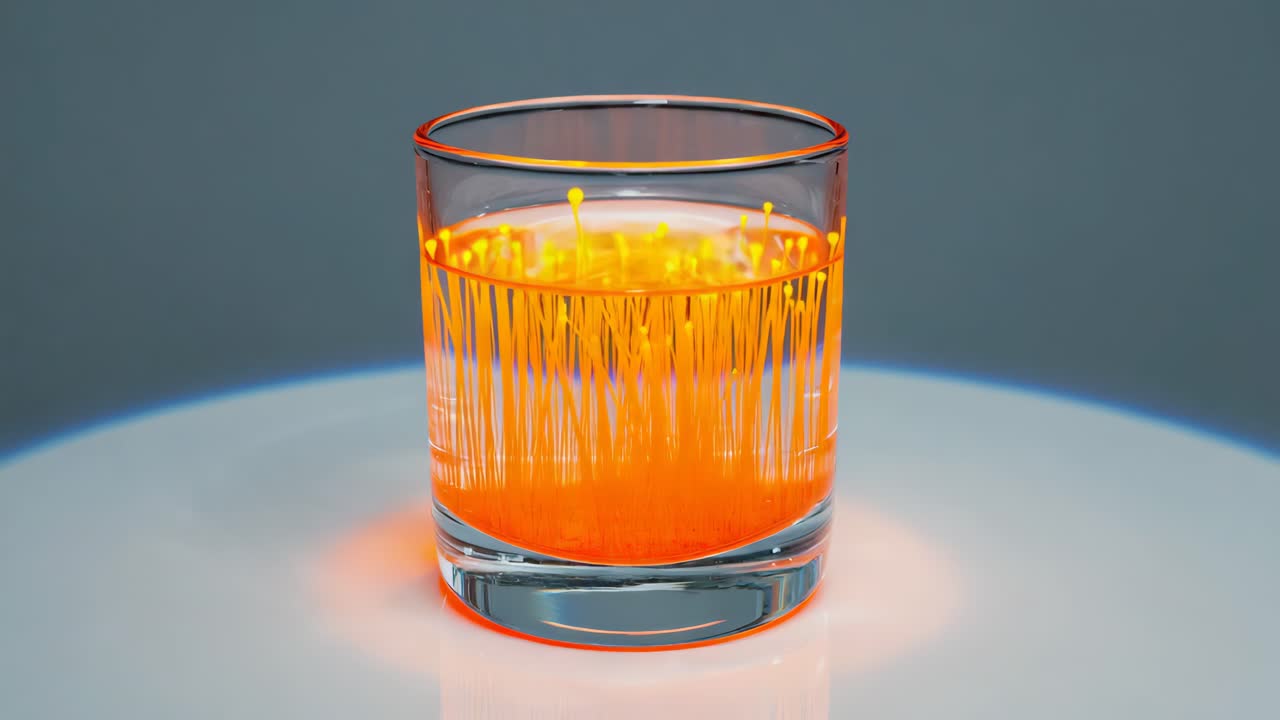 Glass of Water with Glowing Orange Filaments