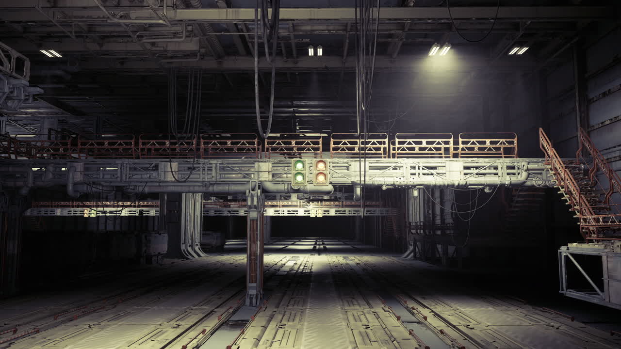 Interno di fabbrica abbandonata con atmosfera e texture cinematografiche