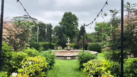 walking towards courtyard garden fountain