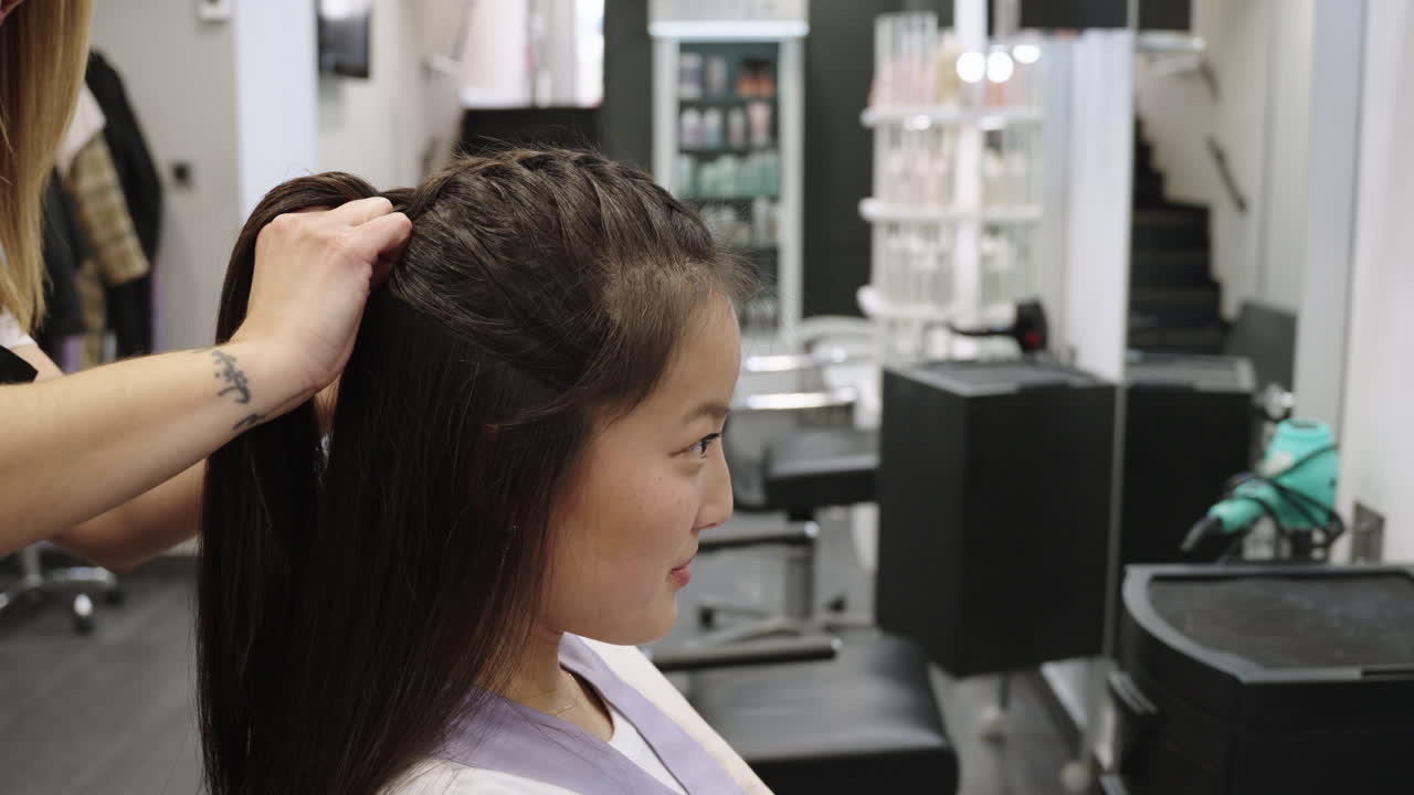 Hair styling at a salon