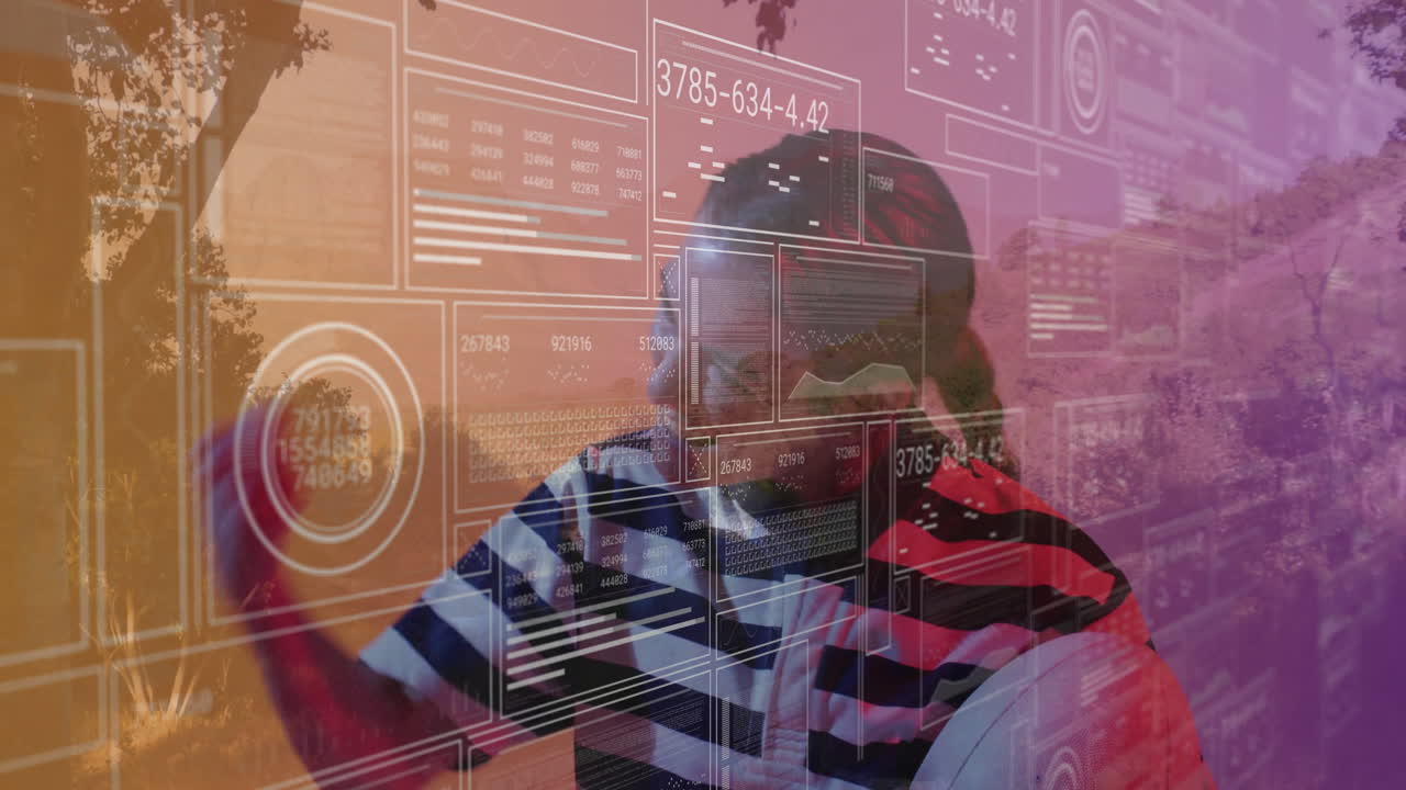 Interacting with digital interface, person exploring animation of data and graphs