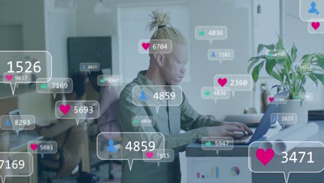animation of social media icons over businessman in office