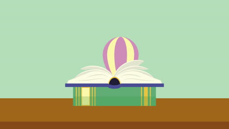 de vuelta al libro de texto de la escuela y la animación del planeta mundial