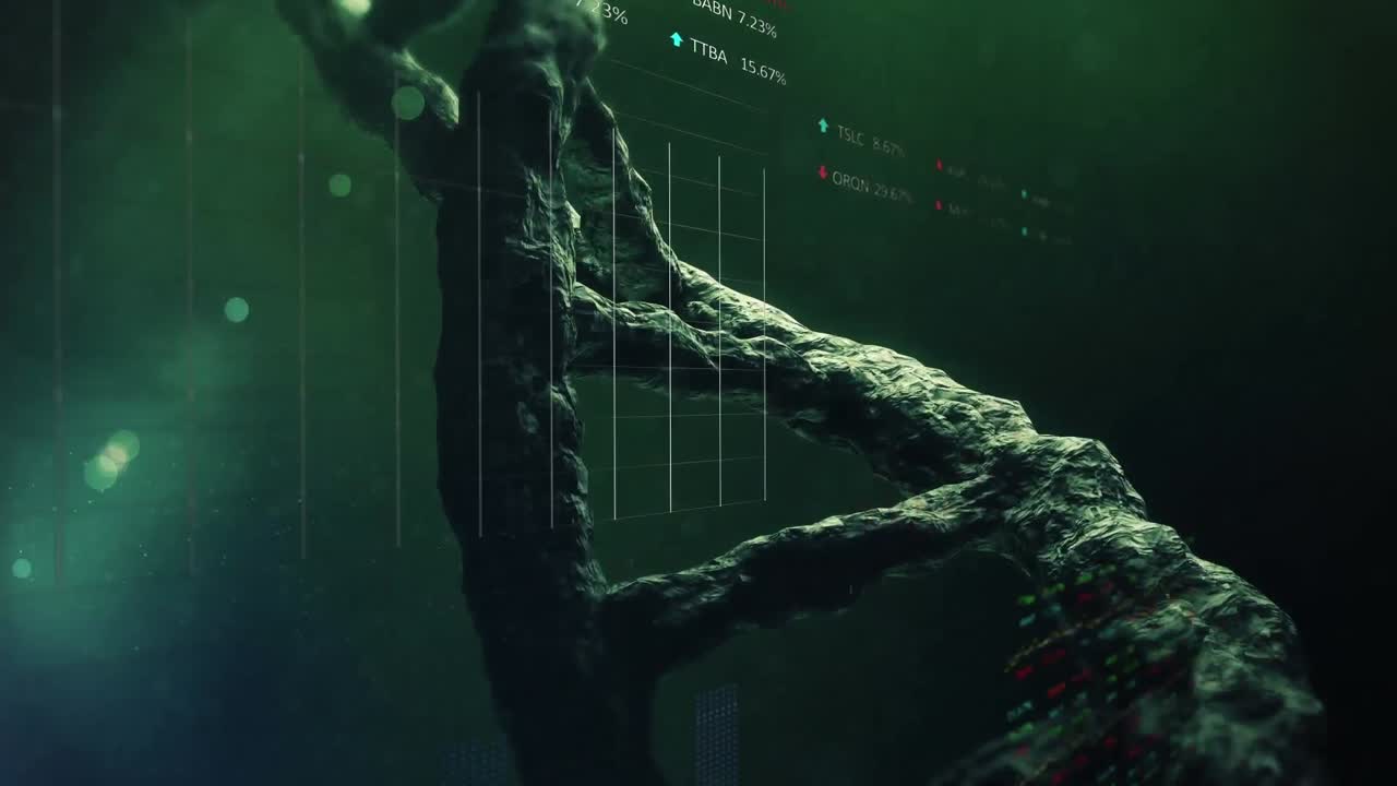 animación del procesamiento de datos sobre la cadena de adn