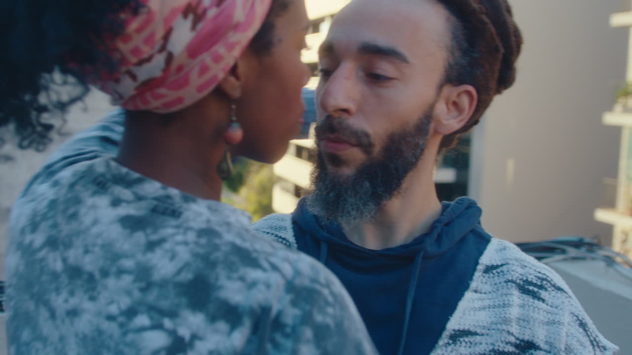 Man and Woman Dancing Argentine Tango on Urban Rooftop