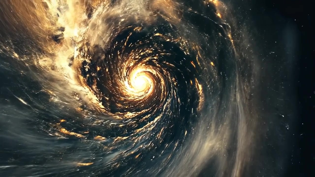 Abstract Cosmic Vortex with Glowing Golden Light