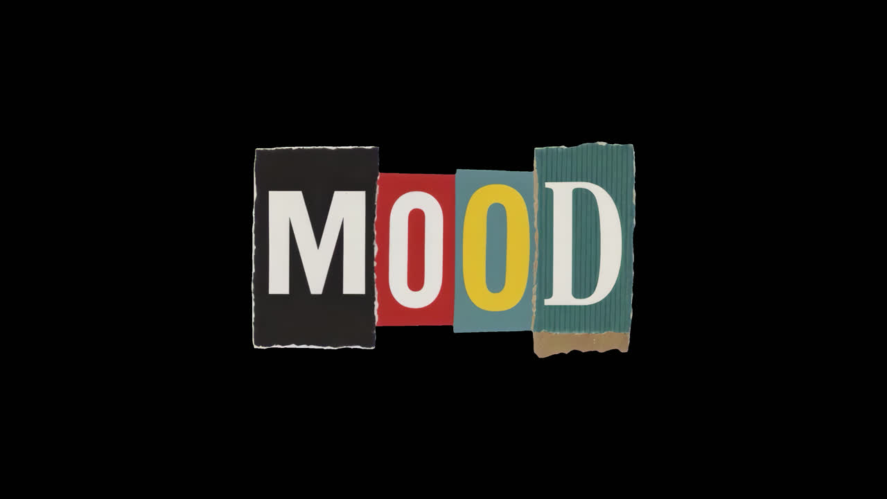 Colorful collage text design animation isolated asset, transparent 4K video, alpha channel, ProRes