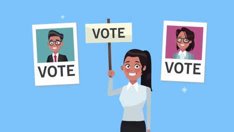 female candidate with vote banner and posters