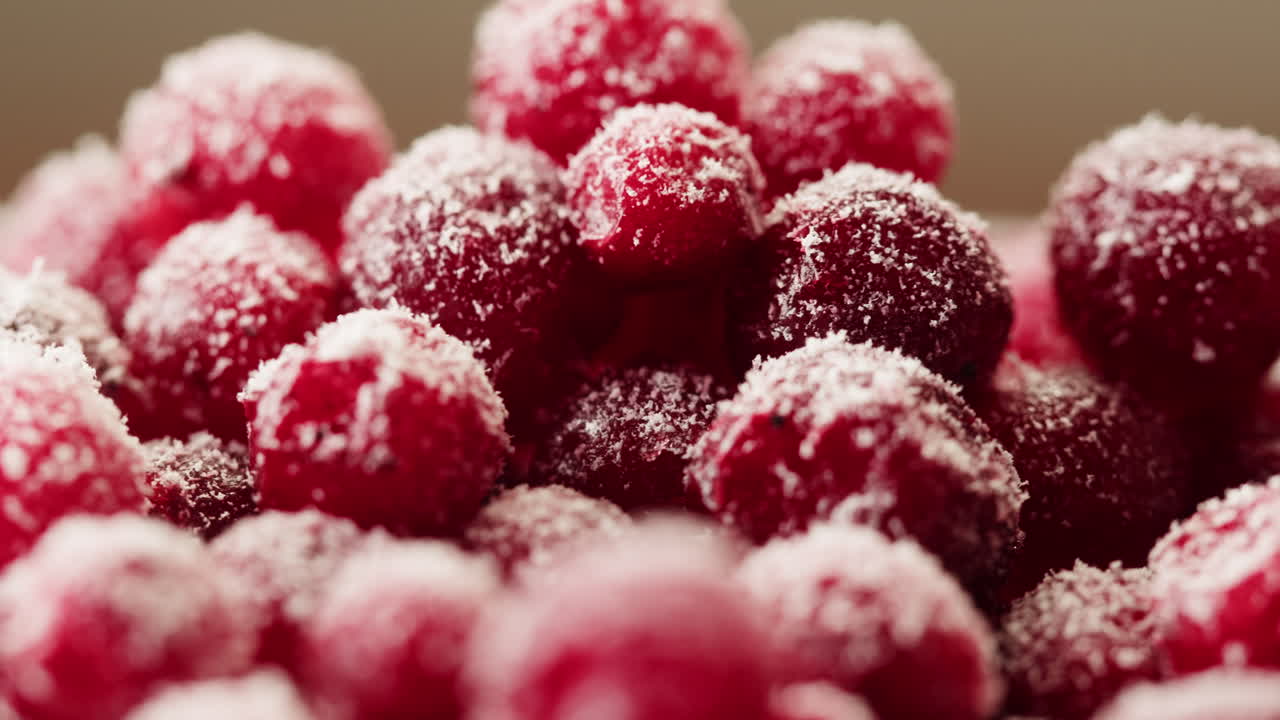 Frozen cranberries cooking for tea or jam, Background Close up of cranberry berries in on the kitchen, chef making dessert healthy pie.