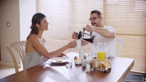 breakfast, coffee and couple at table