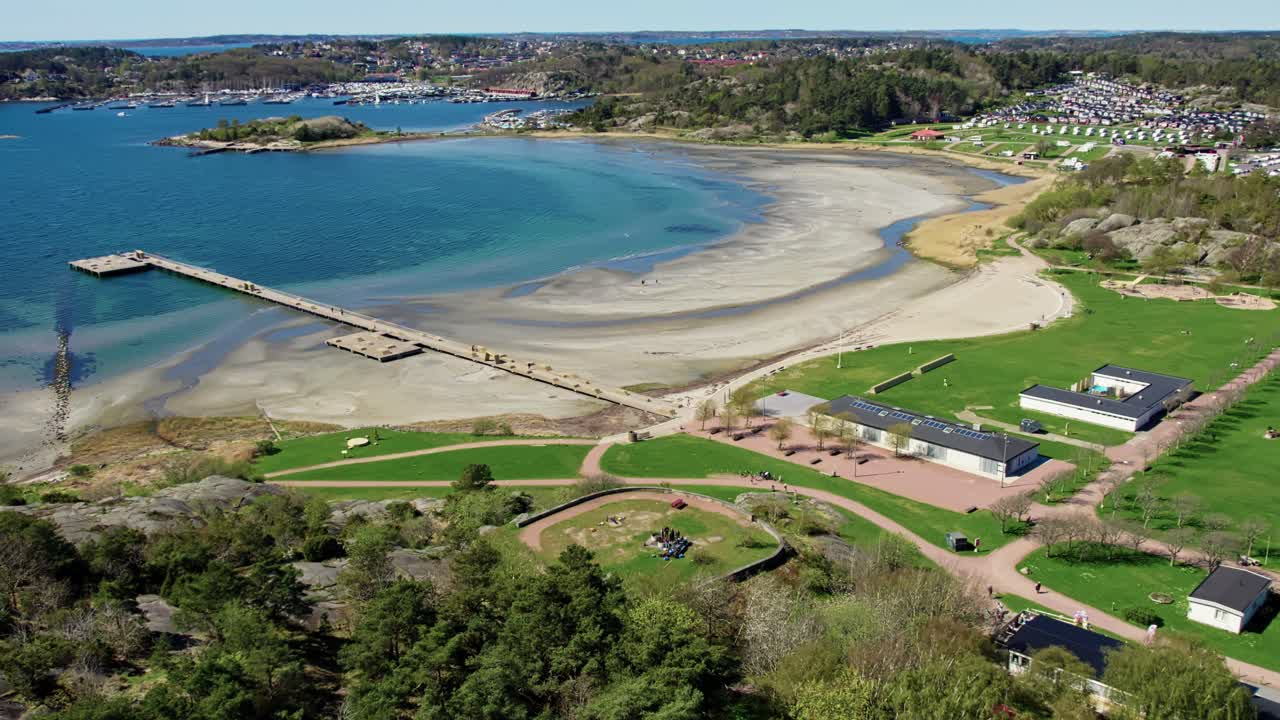 Askimsbadet Wooden Pier In Gothenburg, Sweden. Aerial Drone Shot