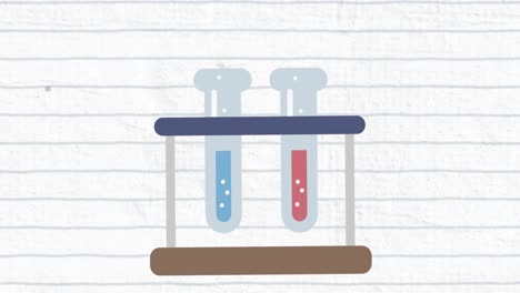 animation of test tube in a stand icon moving against white lined paper background