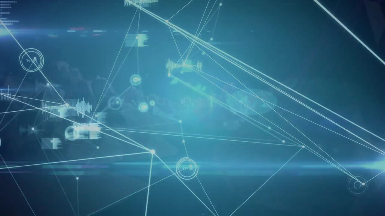 animación de redes de conexiones con procesamiento de datos sobre montañas giratorias