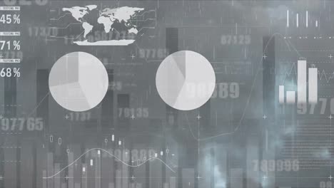 Animation-Der-Finanzdatenverarbeitung-über-Regen-Und-Wolken