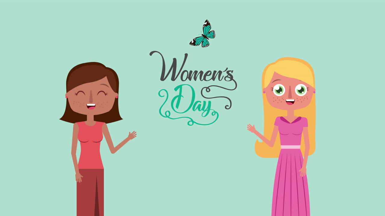 인종 간 소녀들과 함께 행복한 여성의 날 카드