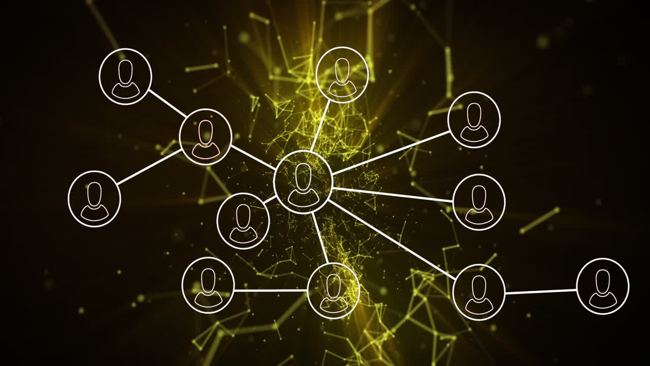 animación de la red de conexiones con los iconos de la gente en todo el mundo