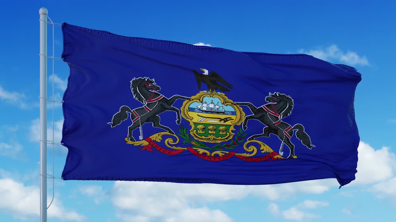 펜실베이니아 발은 바람에 흔들리는 발 기둥에, 파란 하늘 배경.