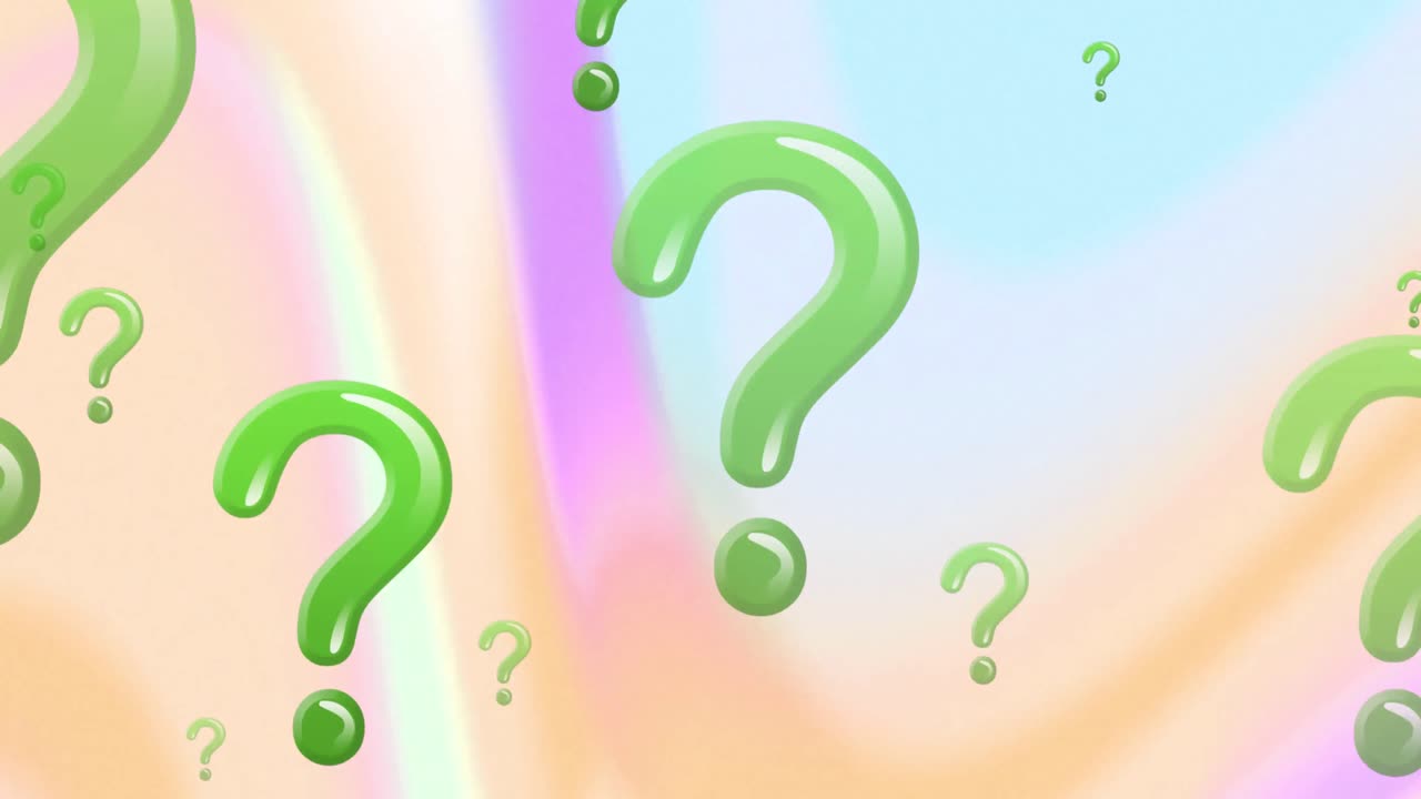 Animation of green question marks over pastel background