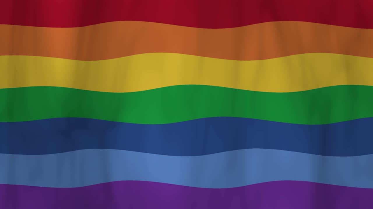 Rainbow flag waves gently with realistic fabric texture, soft lighting, and smooth horizontal motion