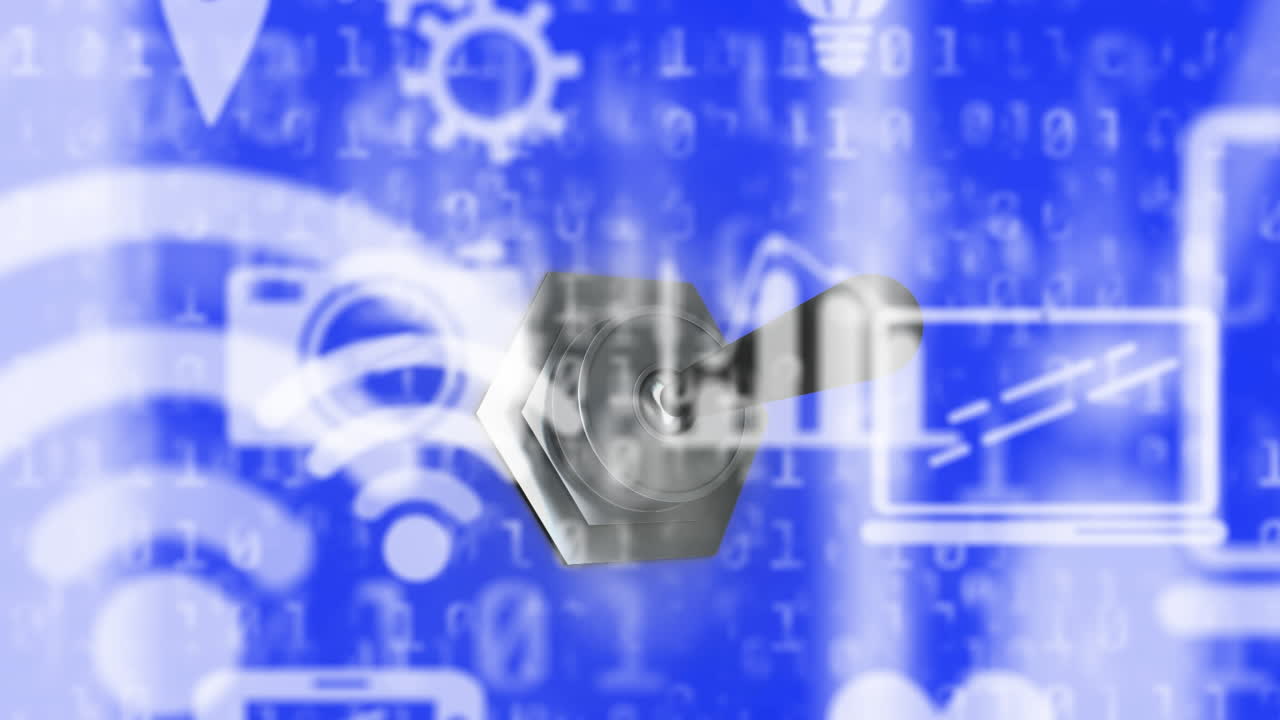 파란색 배경에 전원 스위치를 전환하는 와이파이 및 미디어 시온의 애니메이션