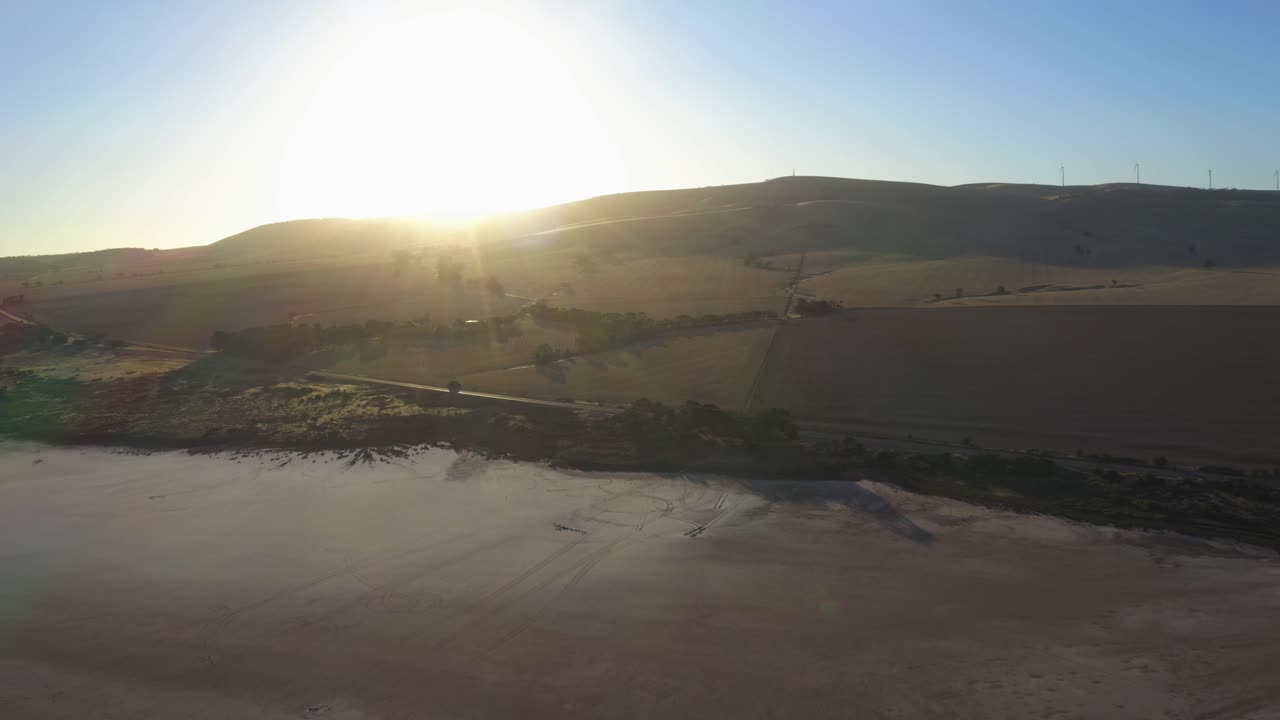 Aerial drone view at sunset of Lake Bumbunga in South Australia