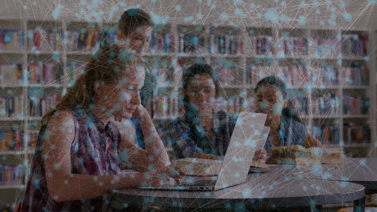 Animation of network of connections over diverse school children reading and learning at school