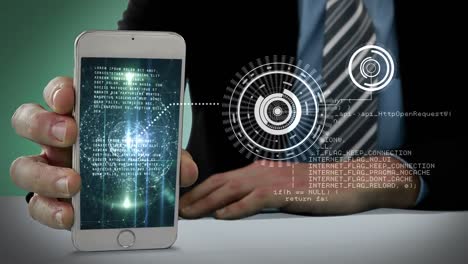 Hand-Zeigt-Mobiltelefon-Mit-Virtueller-Digitaler-Schnittstelle
