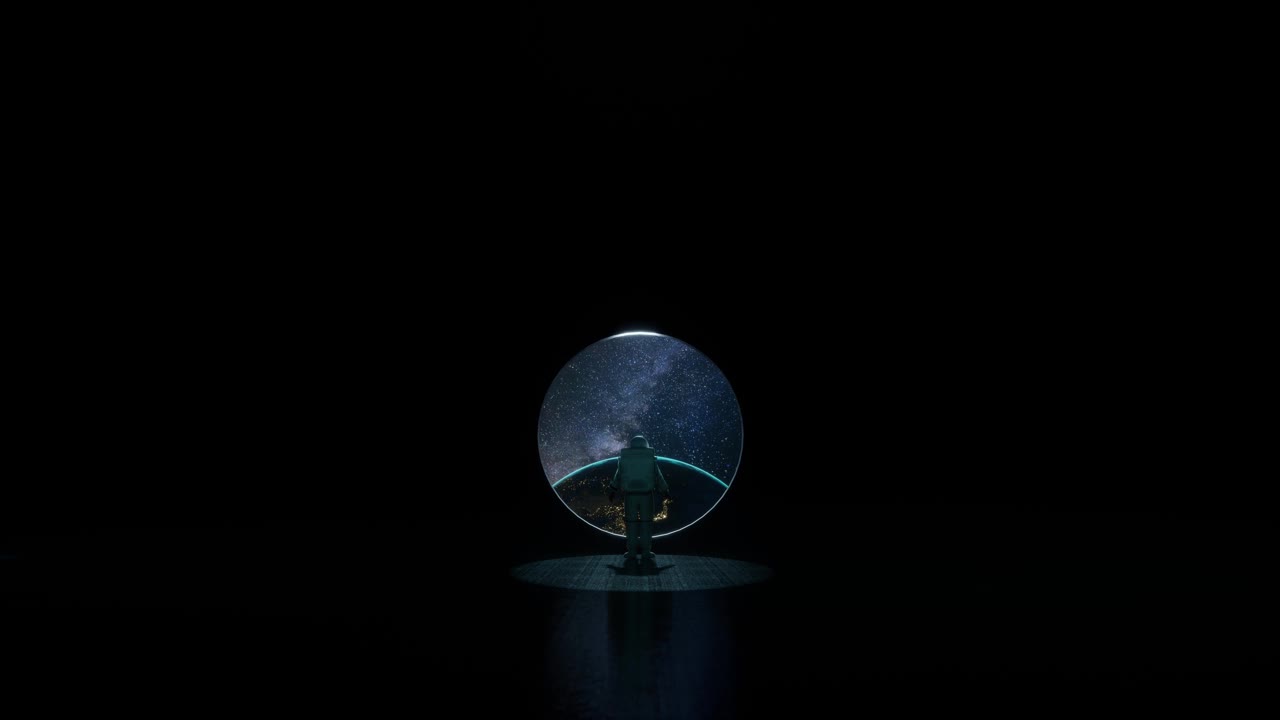 Astronaut Contemplating Earth From A Dark Space Station Window
