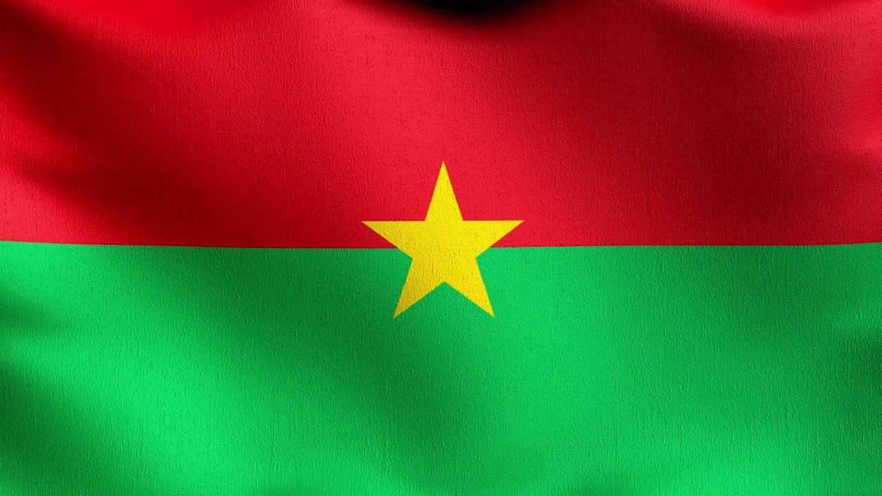 bucle sin costura 4k vdo. bandera nacional de burkina faso soplando en el viento aislado. diseño abstracto patriótico oficial. ilustración de renderización 3d del símbolo del signo ondulante.