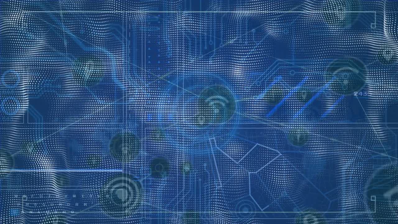 Animation of data processing over blue background