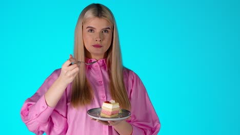 woman eating delicious cake