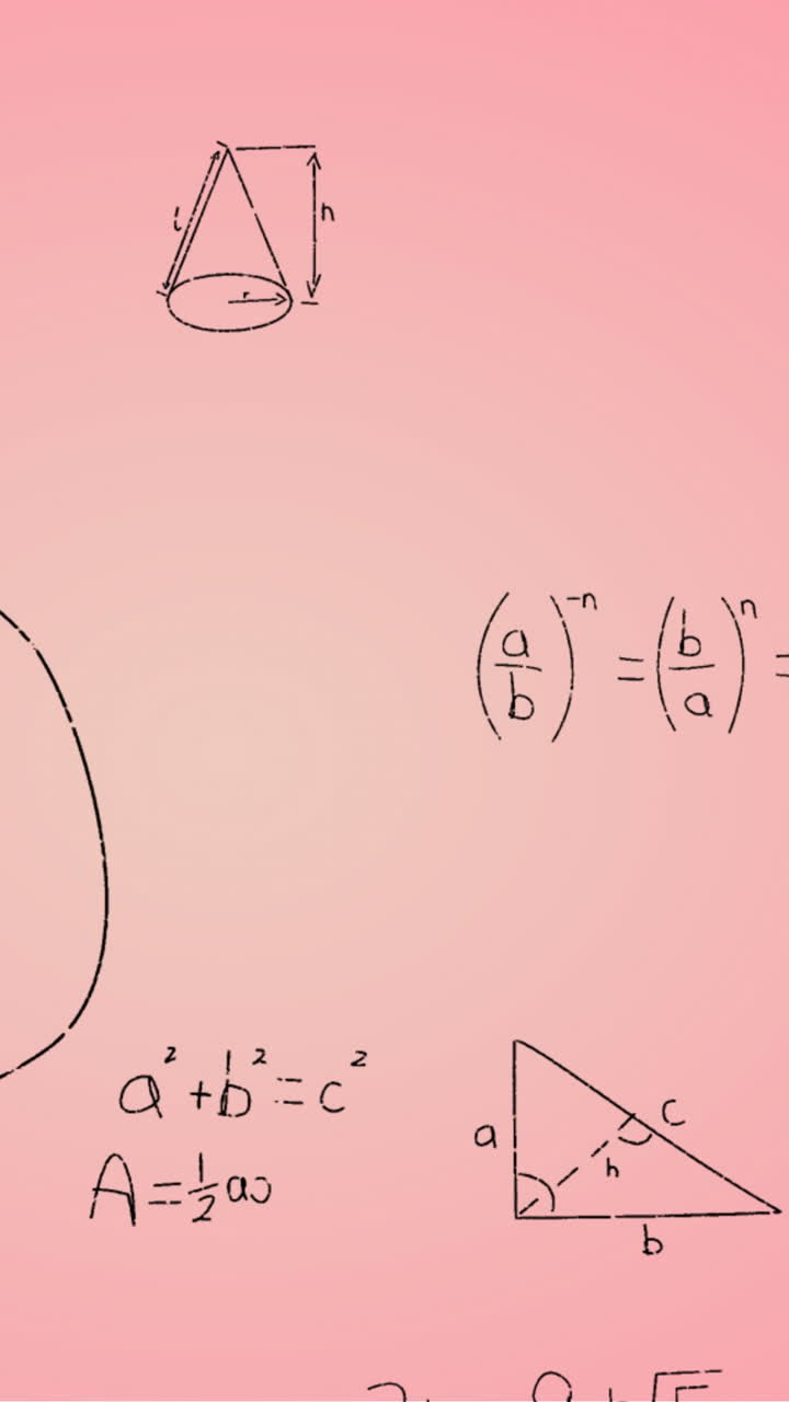 animación de fórmulas matemáticas escritas a mano sobre un fondo rosa