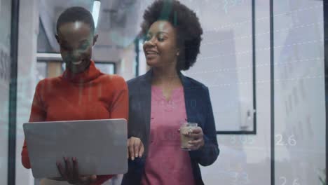 animación del procesamiento de datos financieros sobre diversas mujeres empresarias en la oficina