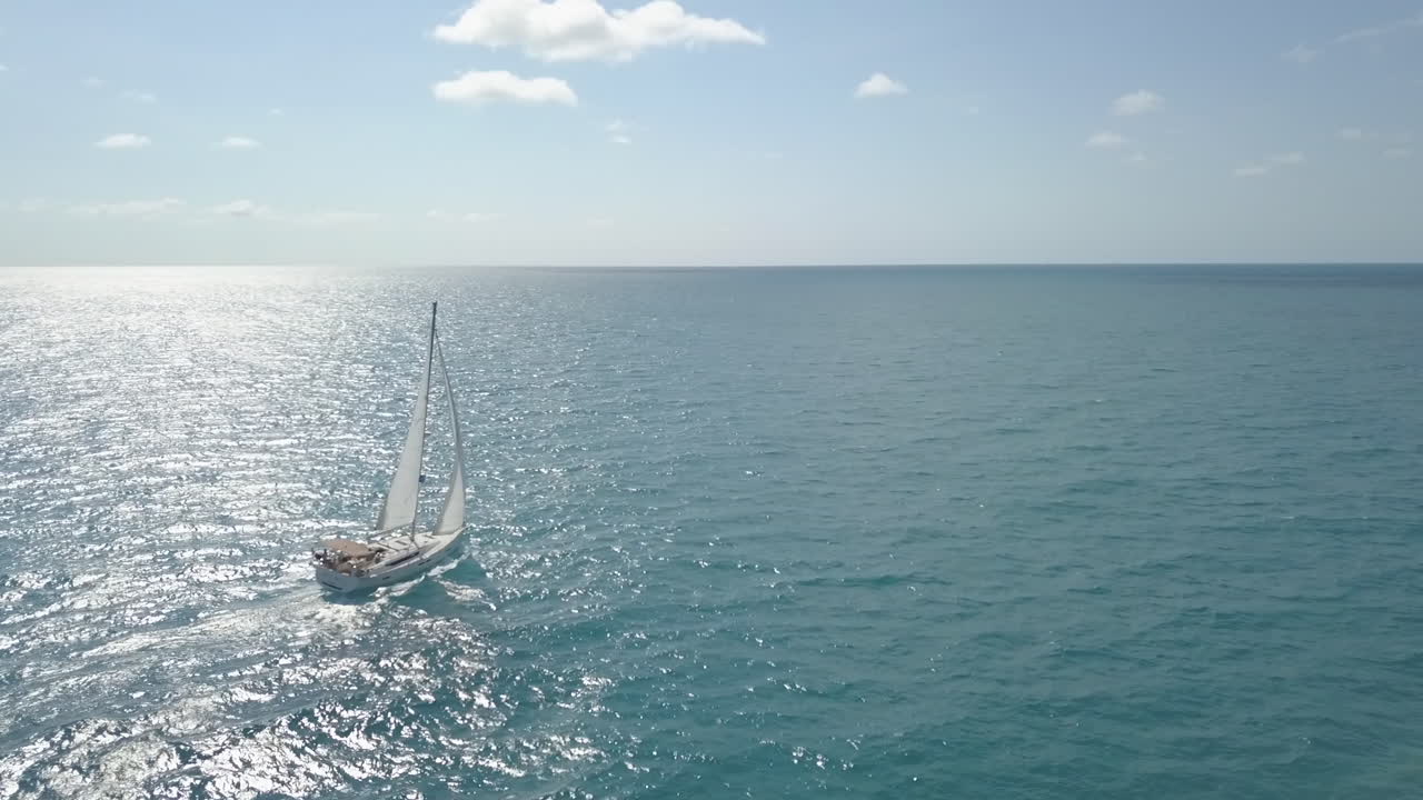 Boat sailing in a drone shot, near Key West Florida.