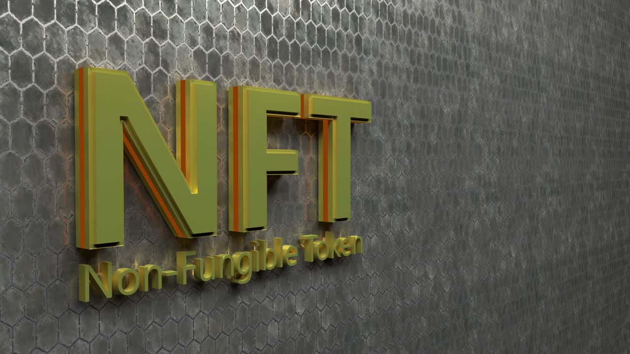 concepto de moneda de arte criptográfico nft. token no fungible con luz parpadeante en fondo abstracto. bucle de renderización 3d sin costuras.