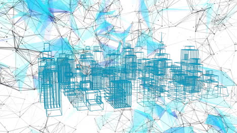 red de conexiones contra el modelo de ciudad 3d en fondo blanco